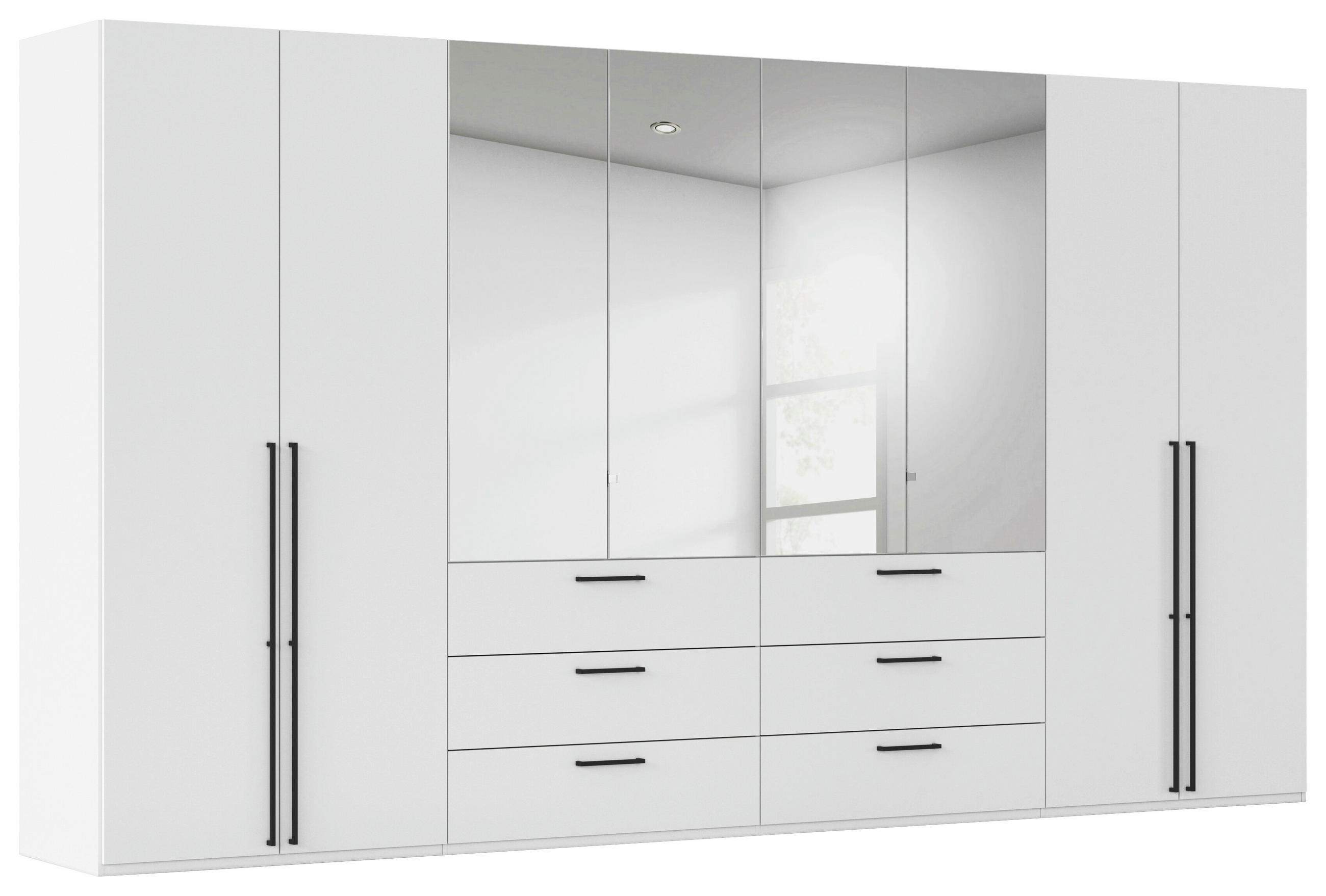 DREHTÜRENSCHRANK 400/235/61 cm,  in Weiß, 8-türig  - Chromfarben/Schwarz, Basics, Glas/Holzwerkstoff (400/235/61cm) - Novel