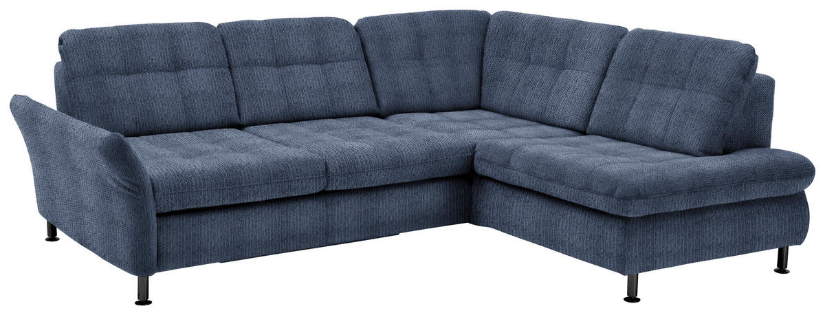 ECKSOFA in Webstoff Blau  - Chromfarben/Blau, Konventionell, Textil/Metall (242/210cm) - Beldomo Style