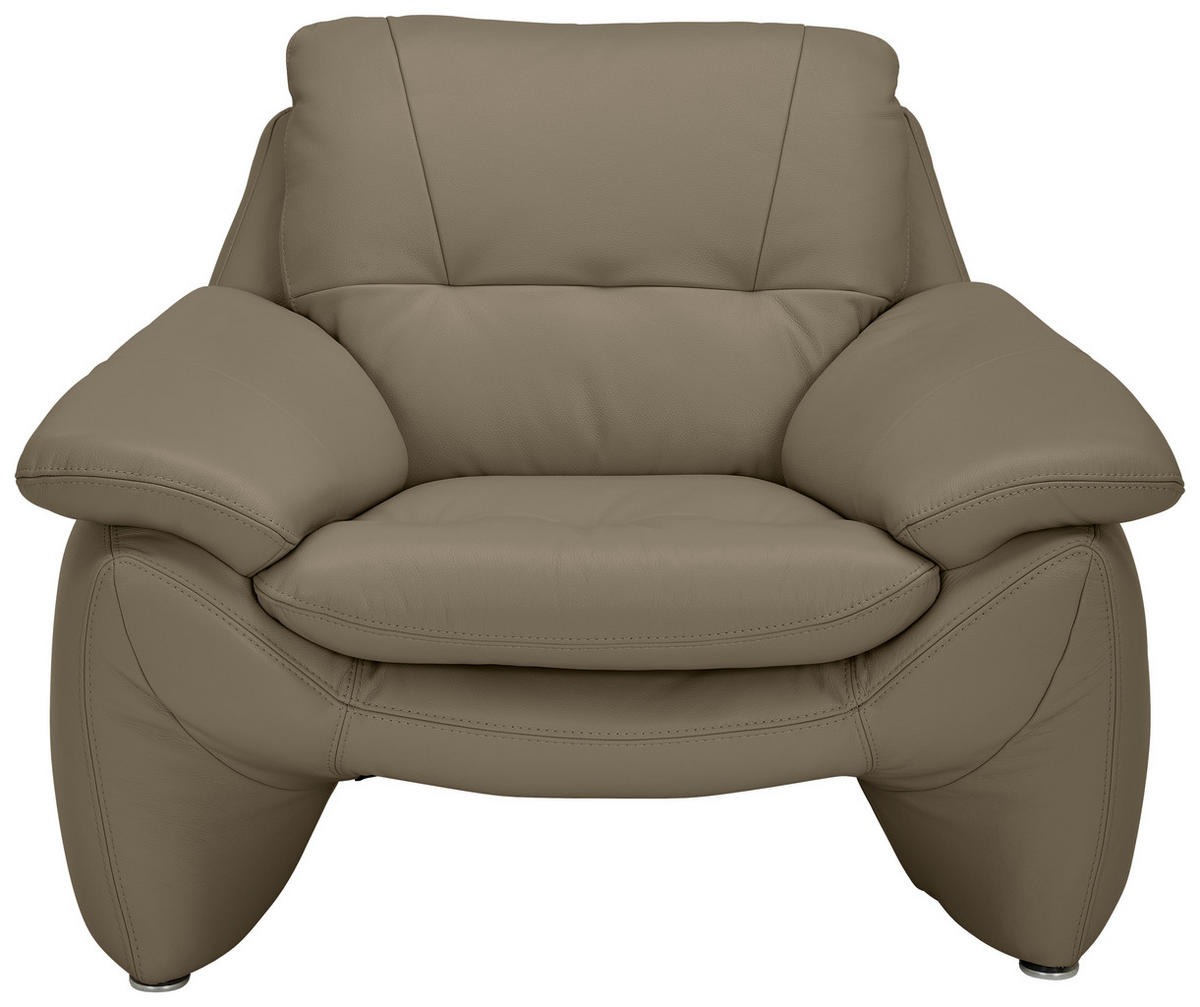 SESSEL in Echtleder Mokka  - Silberfarben/Mokka, KONVENTIONELL, Leder/Metall (110/91/86cm) - Celina Home