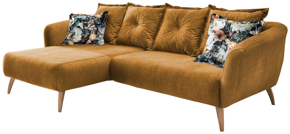 ECKSOFA in Velours Gelb, Multicolor  - Gelb/Buchefarben, Modern, Holz/Textil (162/277cm) - Livetastic