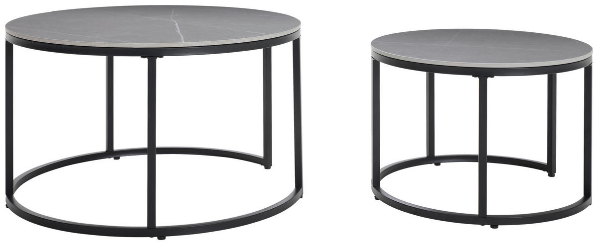 COUCHTISCHSET 80/60/46/40/80/60 cm rund Grau, Schwarz  - Schwarz/Grau, Design, Keramik/Metall (80/60/46/40/80/60cm) - Livetastic