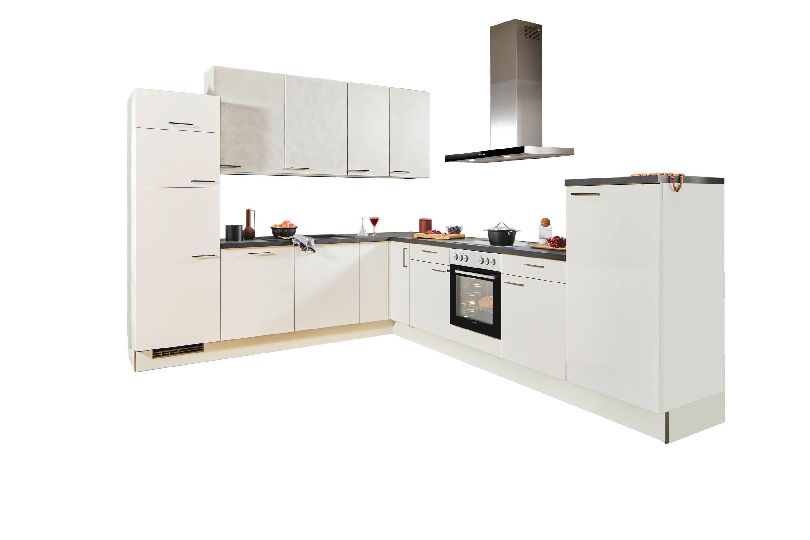 ECKKÜCHE 270/330 cm  in Weiß, Sandfarben  - Sandfarben/Schwarz, Design, Holzwerkstoff/Metall (270/330cm) - Xora