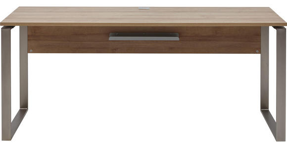 SCHREIBTISCH - Eichefarben/Nickelfarben, Design, Holzwerkstoff/Metall (180/76/76cm) - Voleo