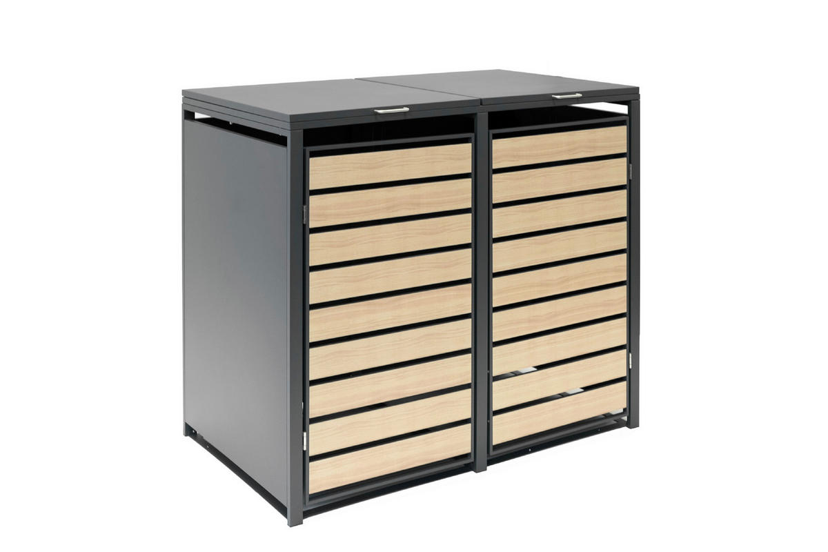 MÜLLTONNENBOX - Anthrazit/Naturfarben, Basics, Metall (80/116/132cm) - Ambia Garden
