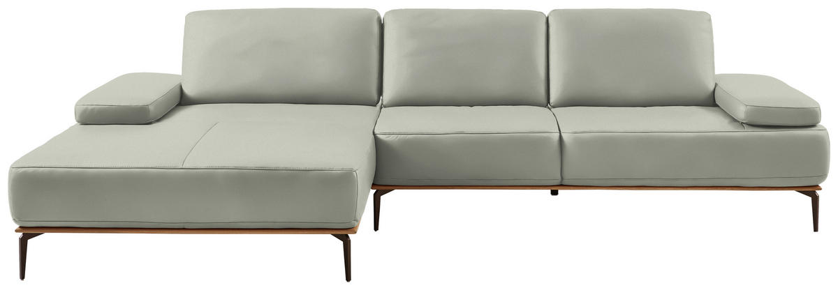 ECKSOFA in Echtleder Hellgrau  - Hellgrau/Bronzefarben, Design, Leder/Holz (176/314cm) - Valnatura