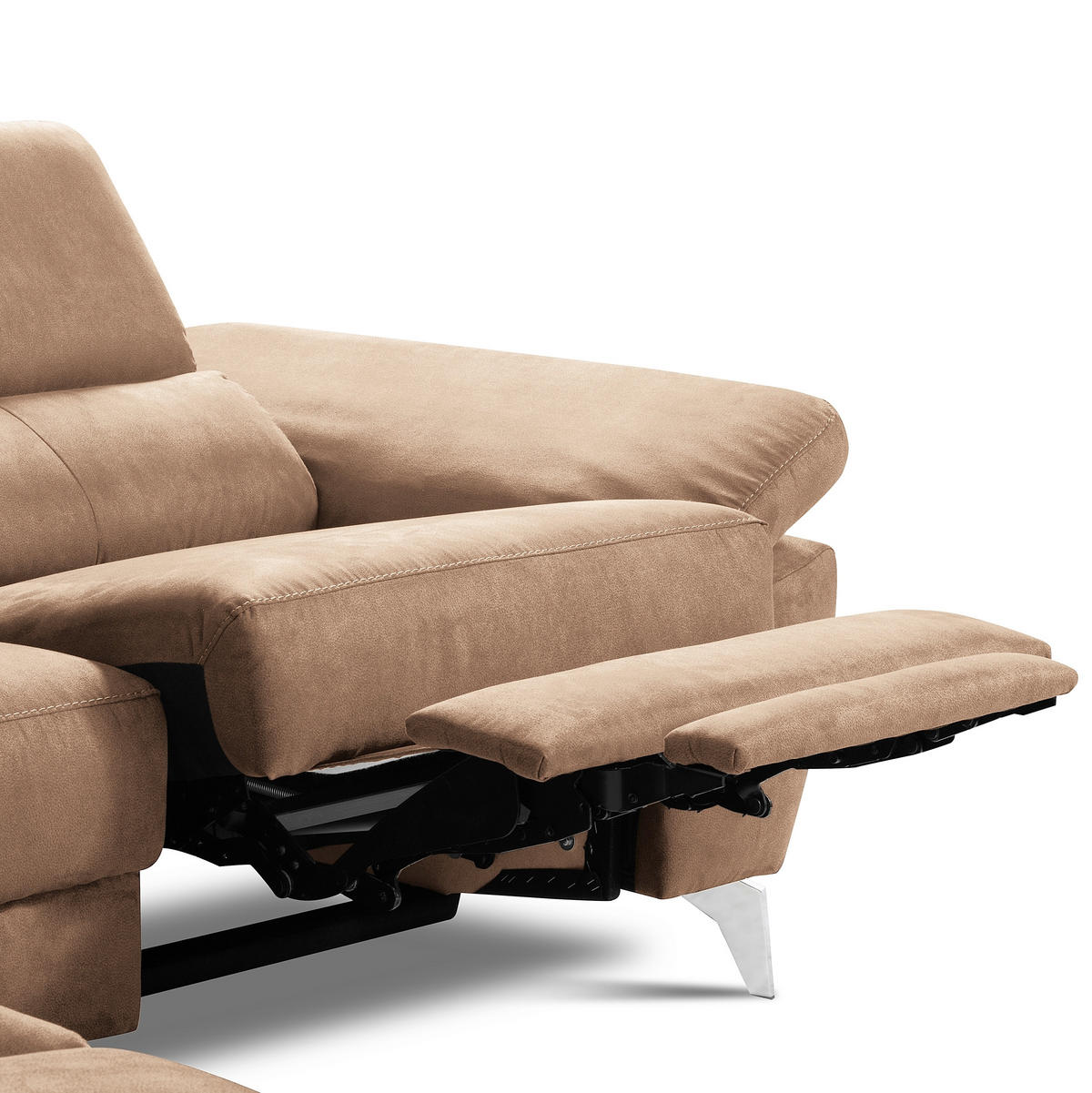 ECKSOFA SONO in Lederlook Hellbraun Bettkasten, Armteilverstellung, Kopfteilverstellung  210/265 cm  - Chromfarben/Hellbraun, Design, Textil/Metall (210/265cm) - Livetastic