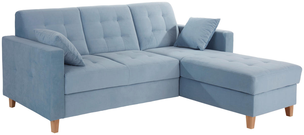 ECKSOFA Hellblau Samt  - Naturfarben/Hellblau, Design, Holz/Textil (231/160cm) - Livetastic