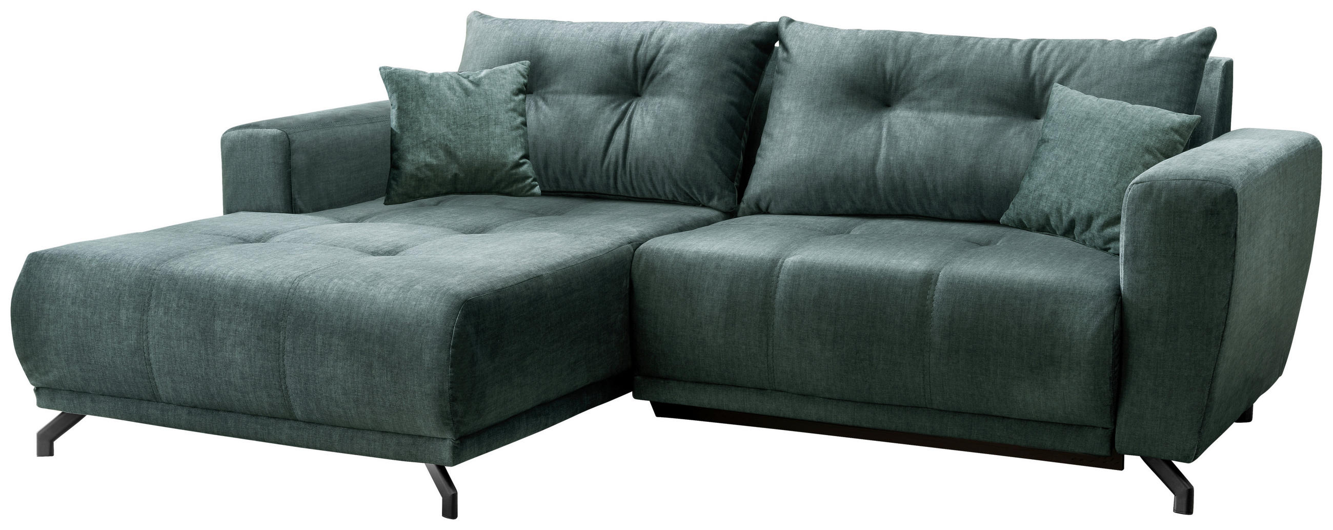 ECKSOFA in Velours Blau  - Blau/Schwarz, Modern, Textil/Metall (177/246cm) - MID.YOU