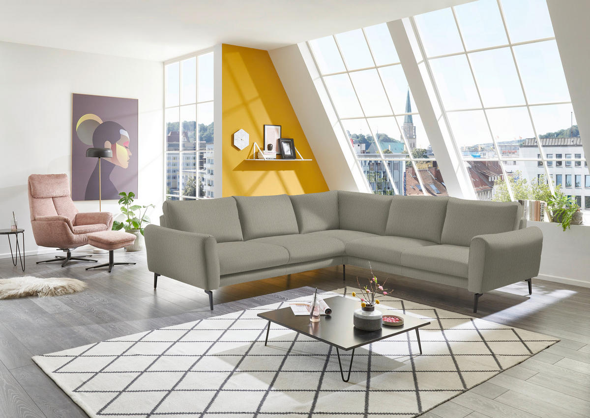 ECKSOFA in Velours, Feincord Taupe  - Taupe/Schwarz, Design, Textil/Metall (280/254cm) - Beldomo Style