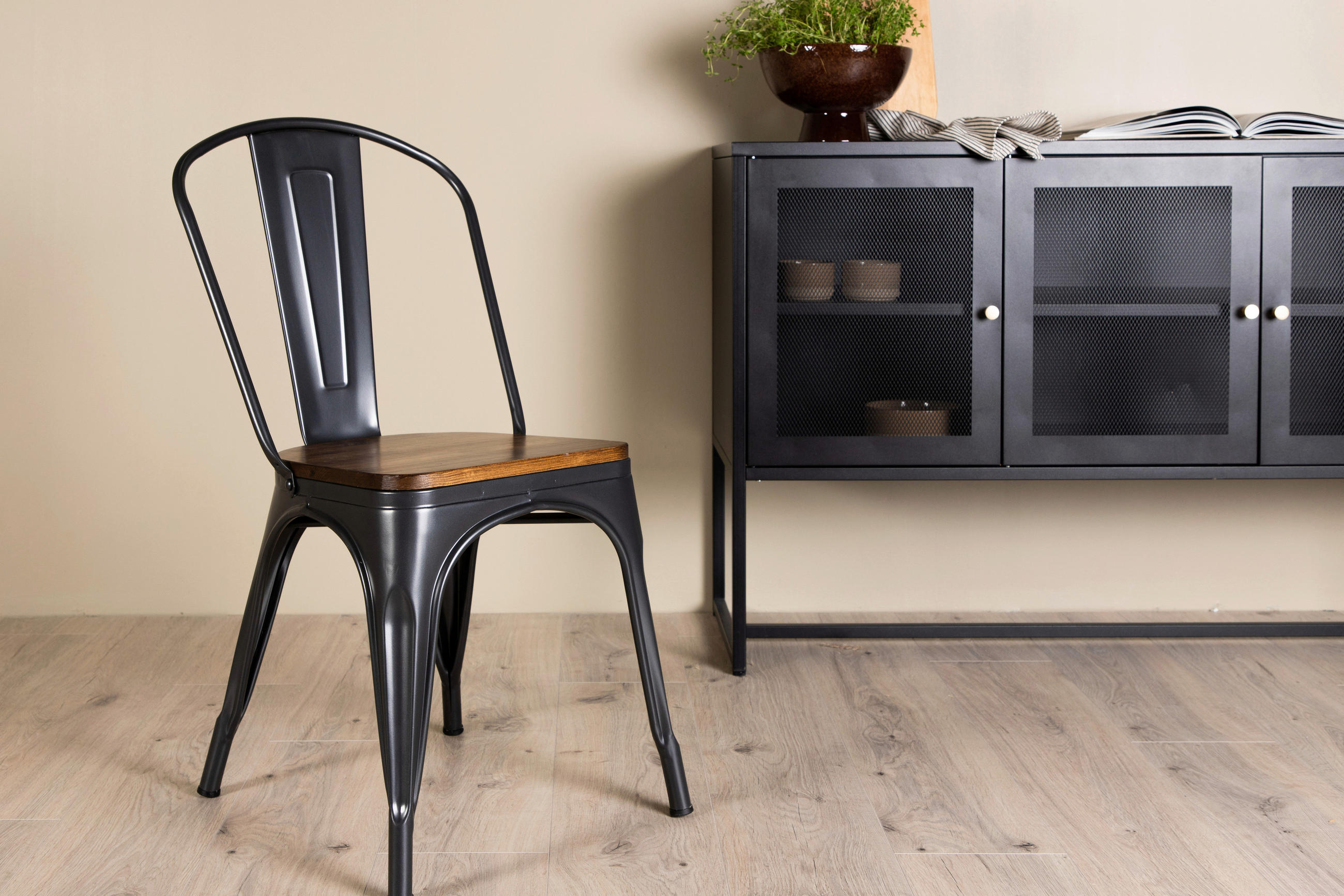 STUHL-SET  in Stahl Holz, Metall  - Dunkelgrau/Dunkelbraun, Design, Holz/Metall (36/85/51cm) - Livetastic