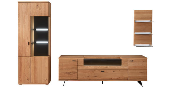 WOHNWAND 3-teilig  in Eichefarben  320/209/50 cm  - Eichefarben/Anthrazit, Natur, Glas/Holz (320/209/50cm) - Linea Natura