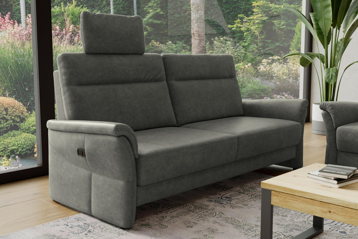 3,5-SITZER Mikrofaser Dunkelgrau  - Dunkelgrau/Schwarz, KONVENTIONELL, Kunststoff/Textil (205/98/91cm) - Elegando