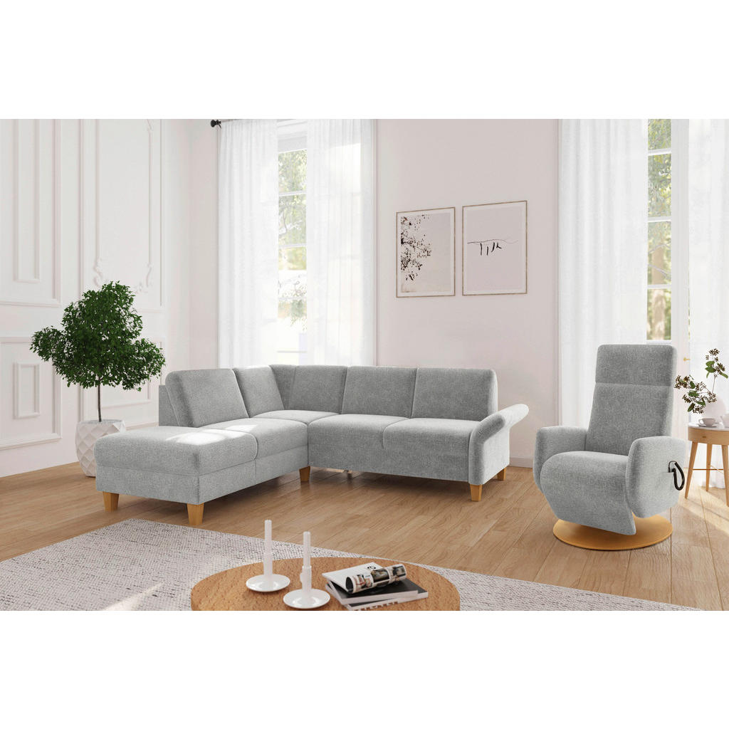 Thumbnail - Sit & More Ecksofa Rochelle E, Hellgrau, Textil, Buche, massiv, 5,5-Sitzer, Ottomane links, L-Form, 240x216 cm, Goldenes...