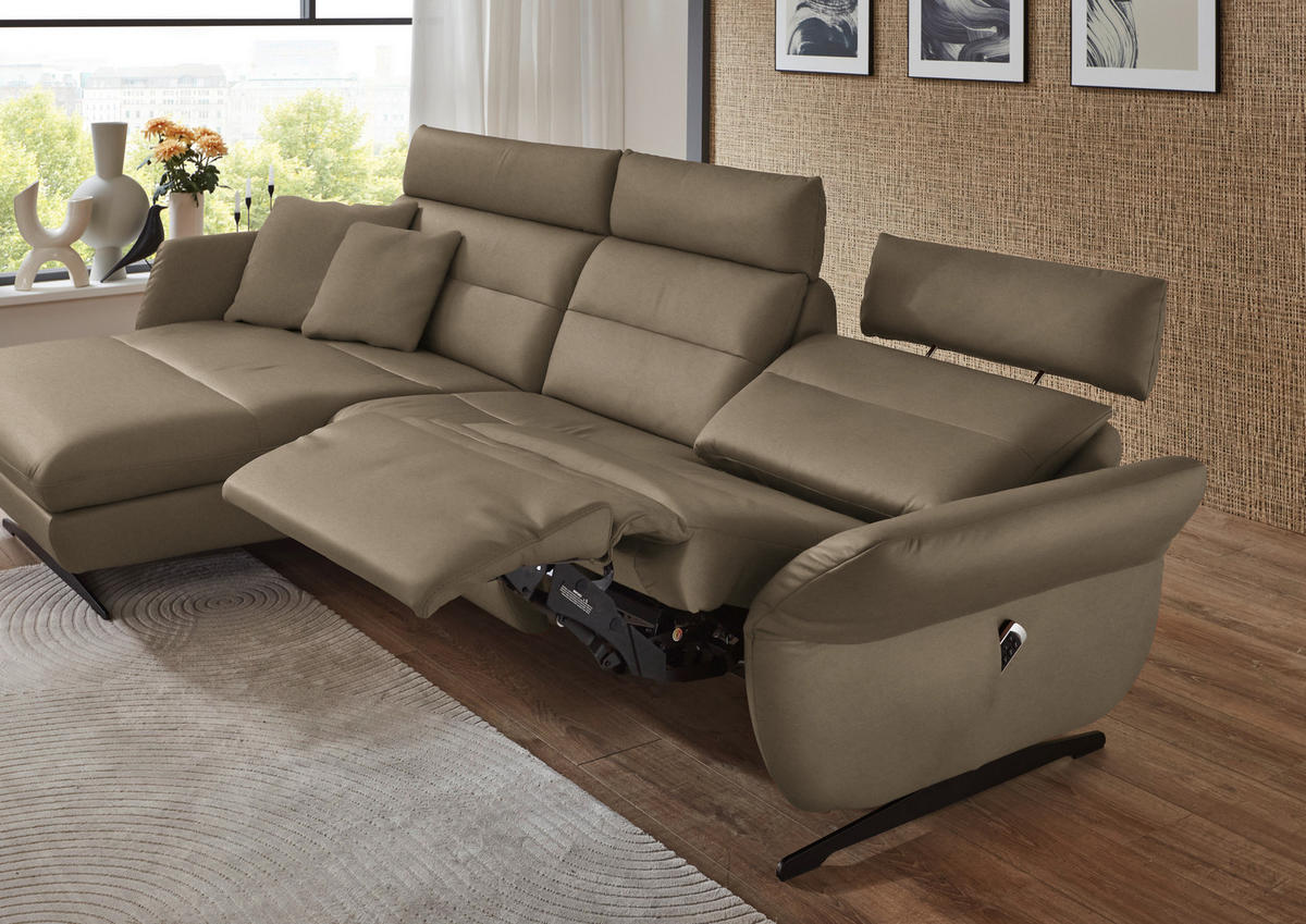 ECKSOFA in Echtleder Hellbraun  - Hellbraun/Schwarz, Design, Leder/Metall (169/298cm) - Dieter Knoll