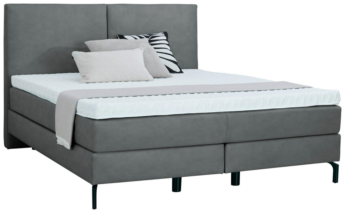BOXSPRINGBETT 180/200 cm  in Anthrazit  - Anthrazit/Schwarz, Konventionell, Textil/Metall (180/200cm) - Dieter Knoll