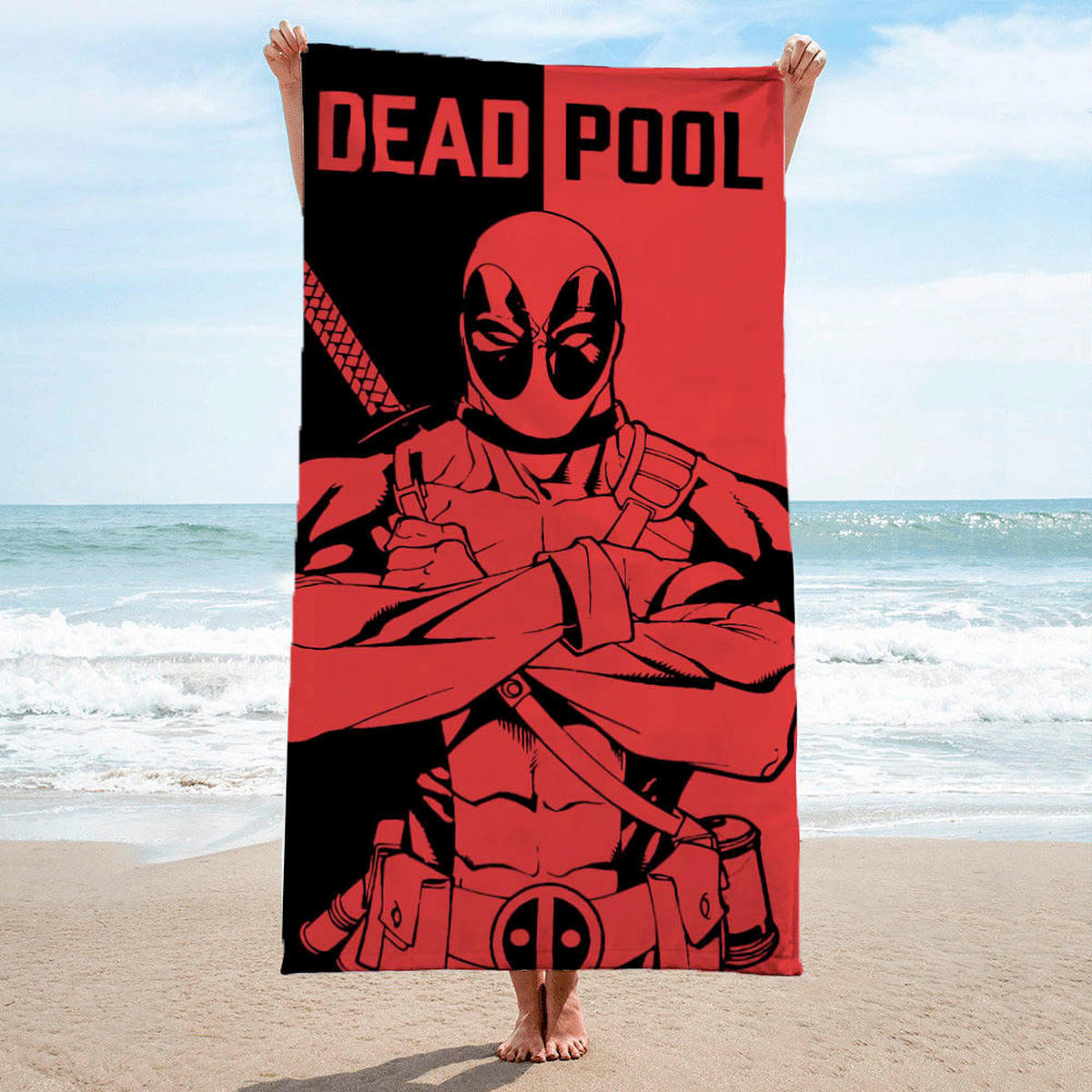 STRANDTUCH Marvel Deadpool Rot 150/70 cm  - Rot, Basics, Textil (150/70cm)
