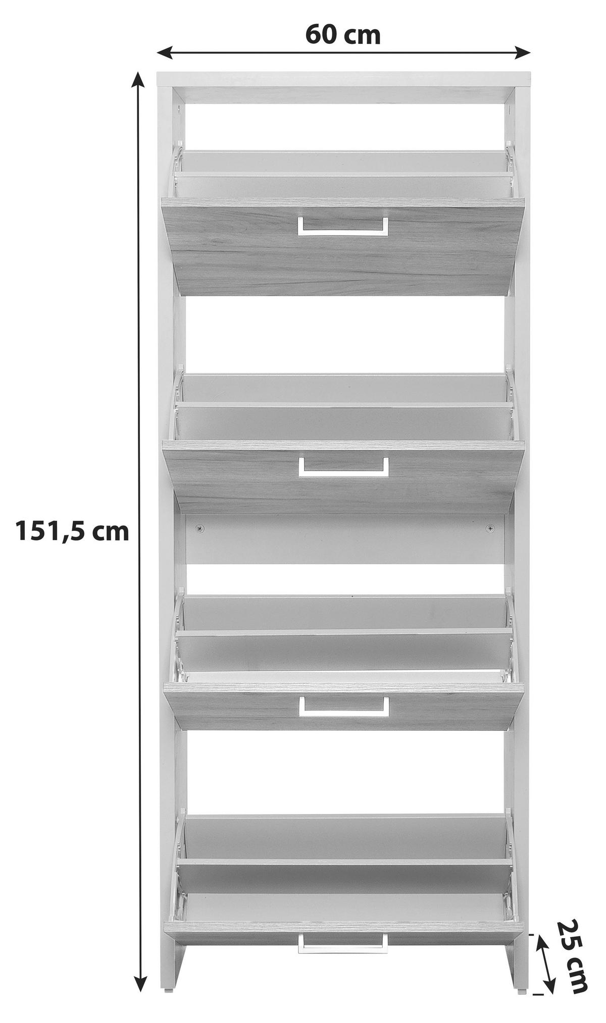 OMARA Z LOPUTAMI ZA ČEVLJE bela, barve hrasta - barve hrasta/bela, Konvencionalno, leseni material (60/151,5/25cm) - Ti'me