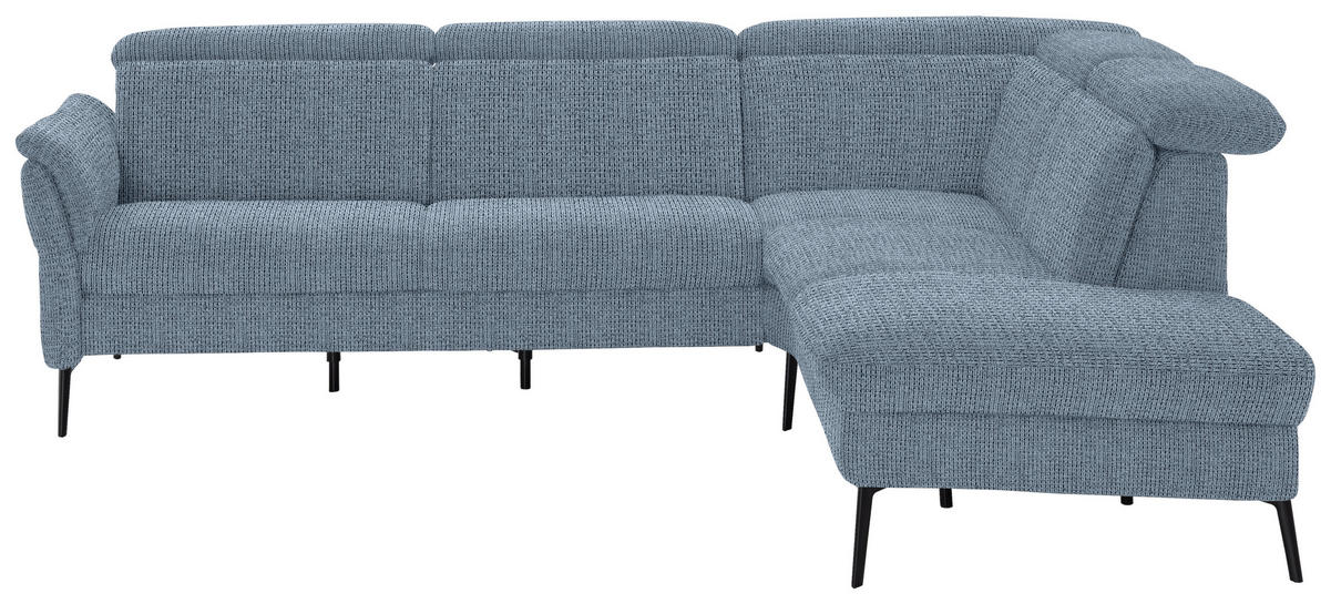 ECKSOFA in Struktur Hellblau  - Schwarz/Hellblau, Modern, Textil/Metall (275/235cm) - Cantus