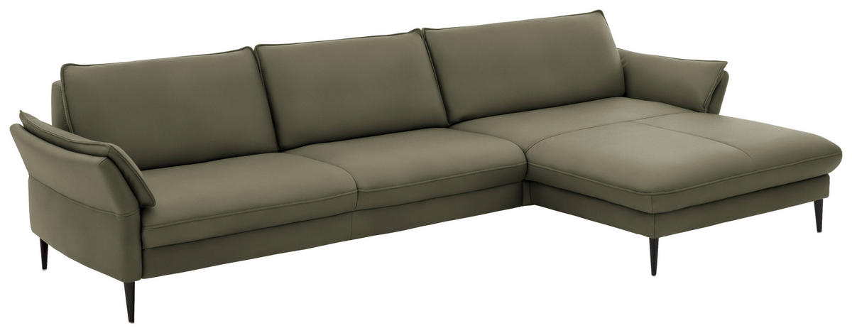ECKSOFA in Echtleder Grau, Grün  - Schwarz/Grau, Design, Leder/Metall (334/172cm) - Hukla