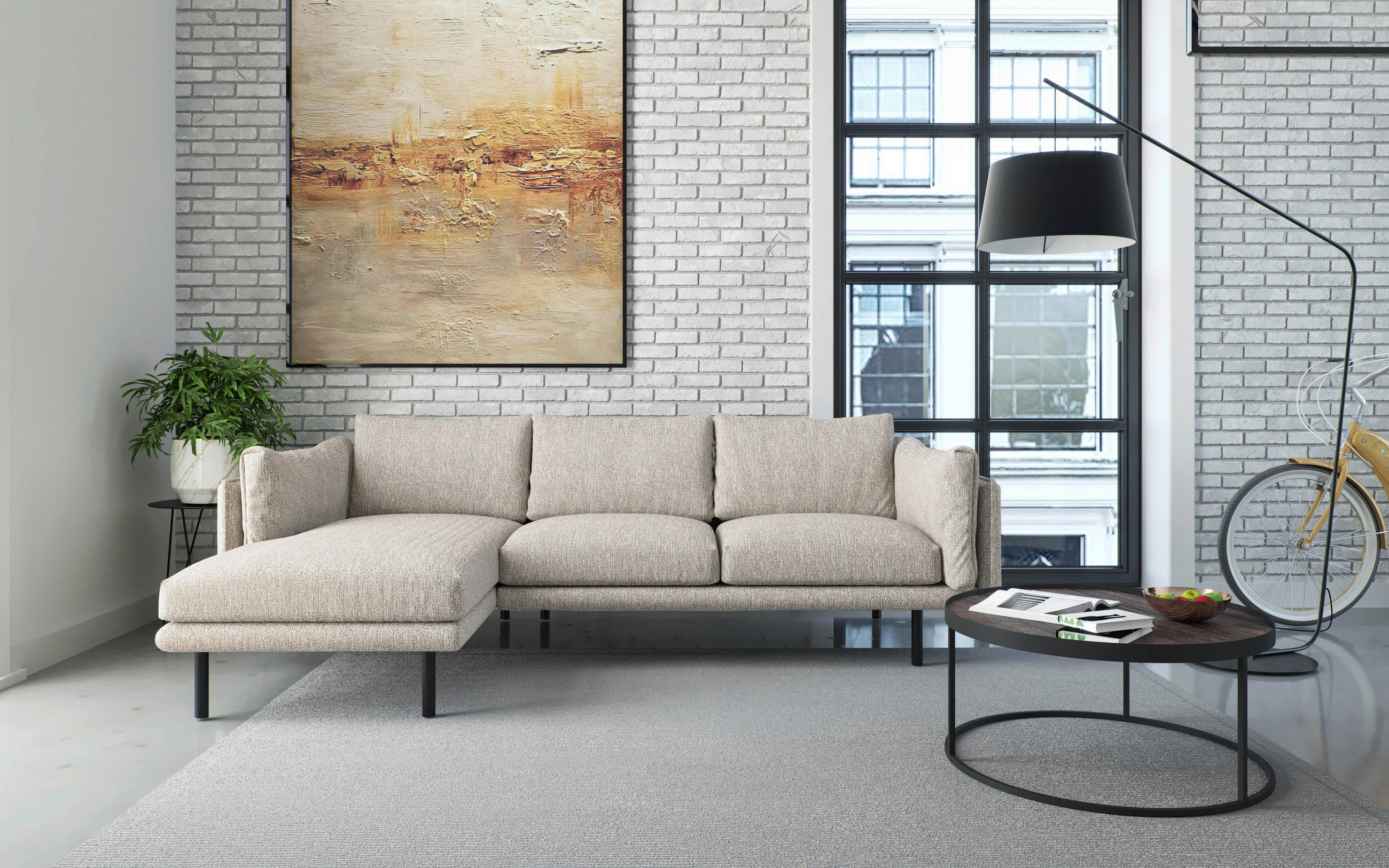 ECKSOFA Champagner Flachgewebe  - Champagner/Beige, Design, Textil/Metall (160/268/100cm) - Novel