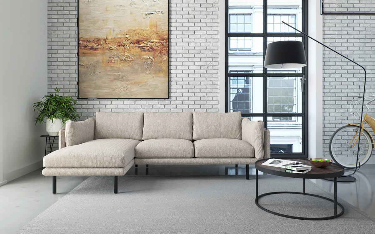 ECKSOFA in Flachgewebe Champagner  - Champagner/Beige, Design, Textil/Metall (160/268/100cm) - Livetastic