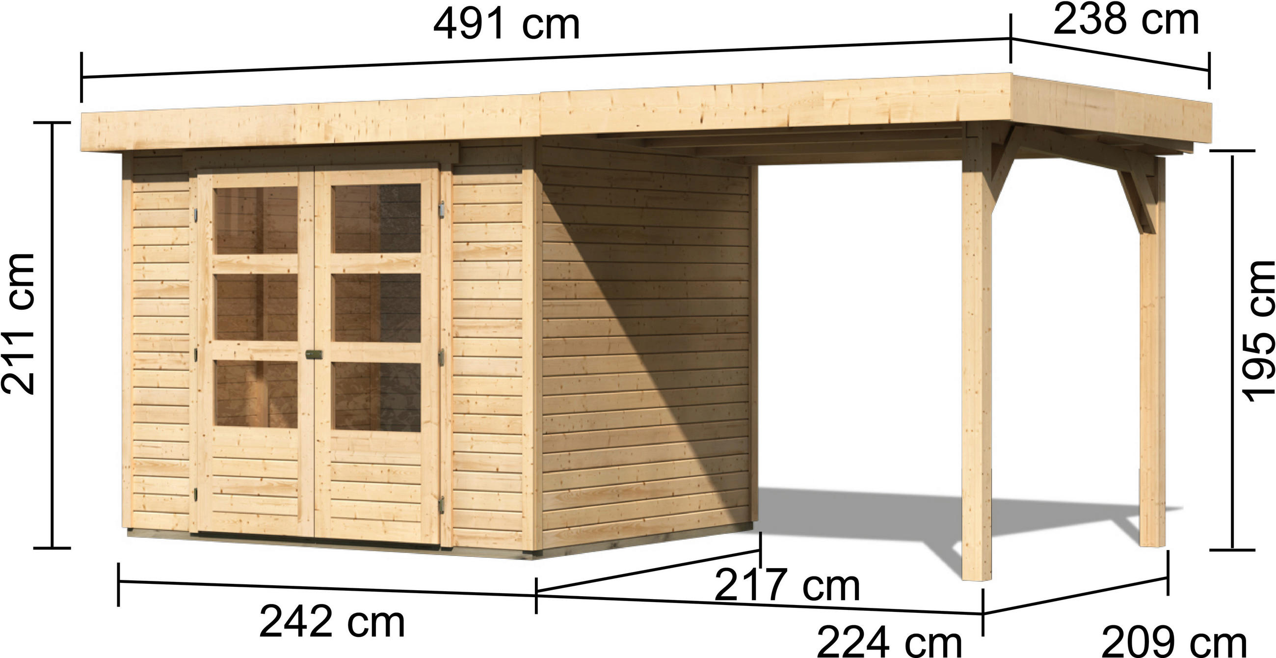GARTENHAUS - Naturfarben, Basics, Holz (491/217/211cm) - Karibu