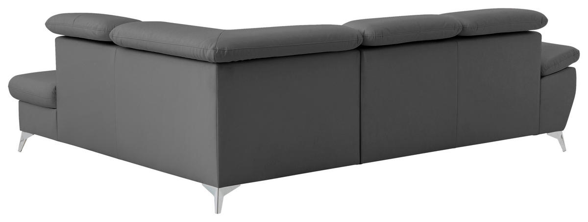 ECKSOFA Grau Lederlook  - Chromfarben/Grau, KONVENTIONELL, Textil/Metall (256/209cm) - Livetastic