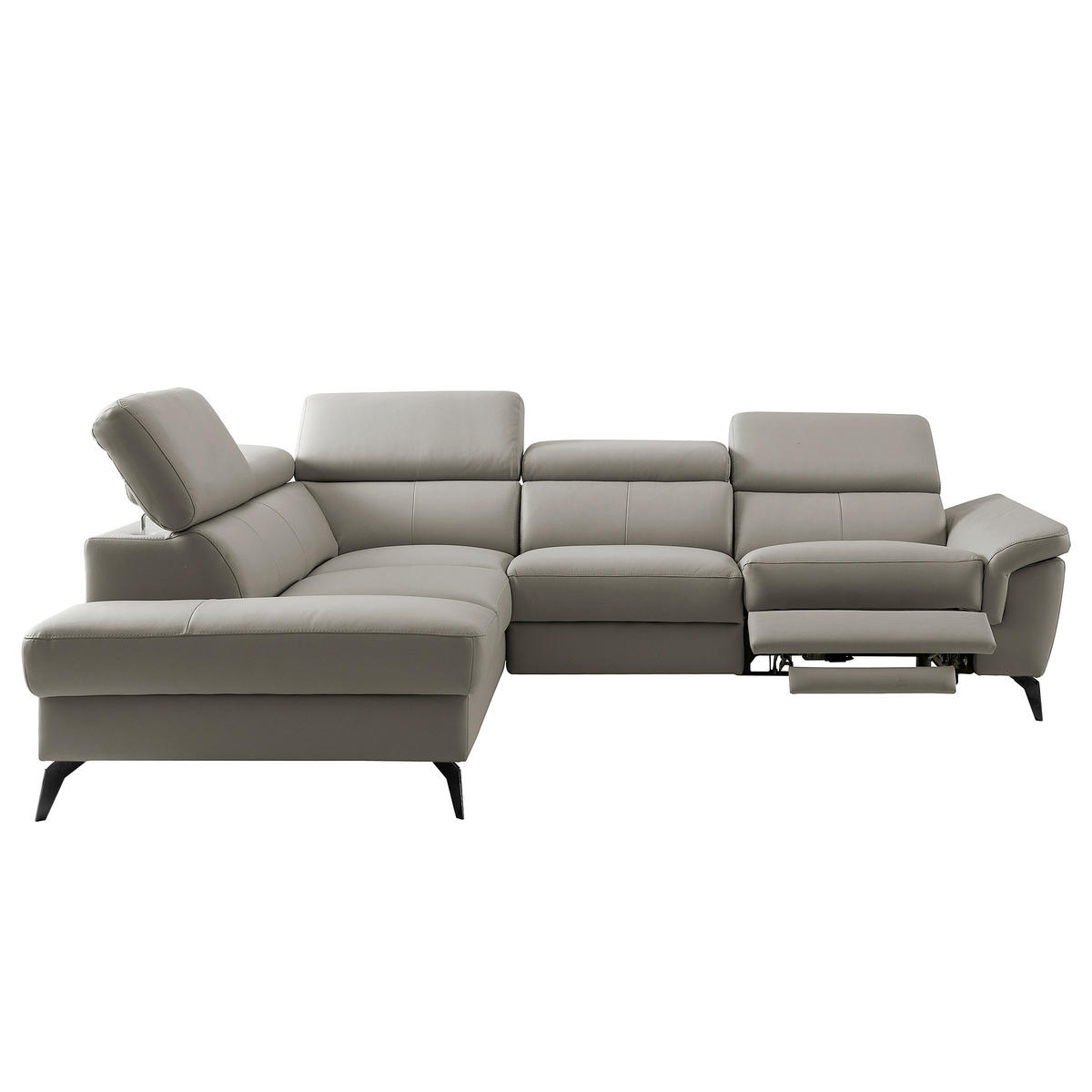 ECKSOFA SONO in Lederlook Echtleder Schlammfarben Bettkasten, Armteilverstellung, Kopfteilverstellung  210/265 cm  - Schlammfarben/Schwarz, Design, Leder/Textil (210/265cm) - Livetastic