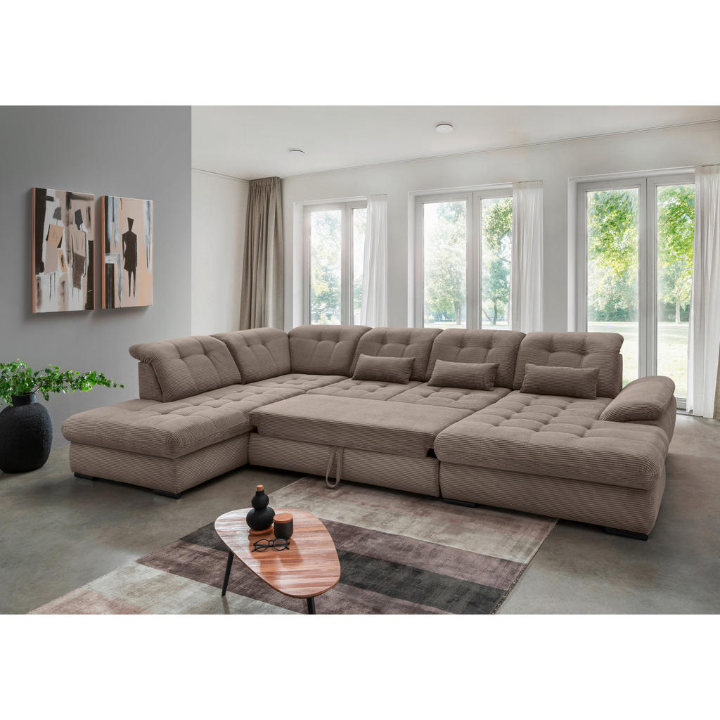 Thumbnail - Livetastic Wohnlandschaft, Graubraun, Textil, Uni, 7-Sitzer, Füllung: Schaumstoff, Ottomane links, U-Form, 387x252 cm, M...