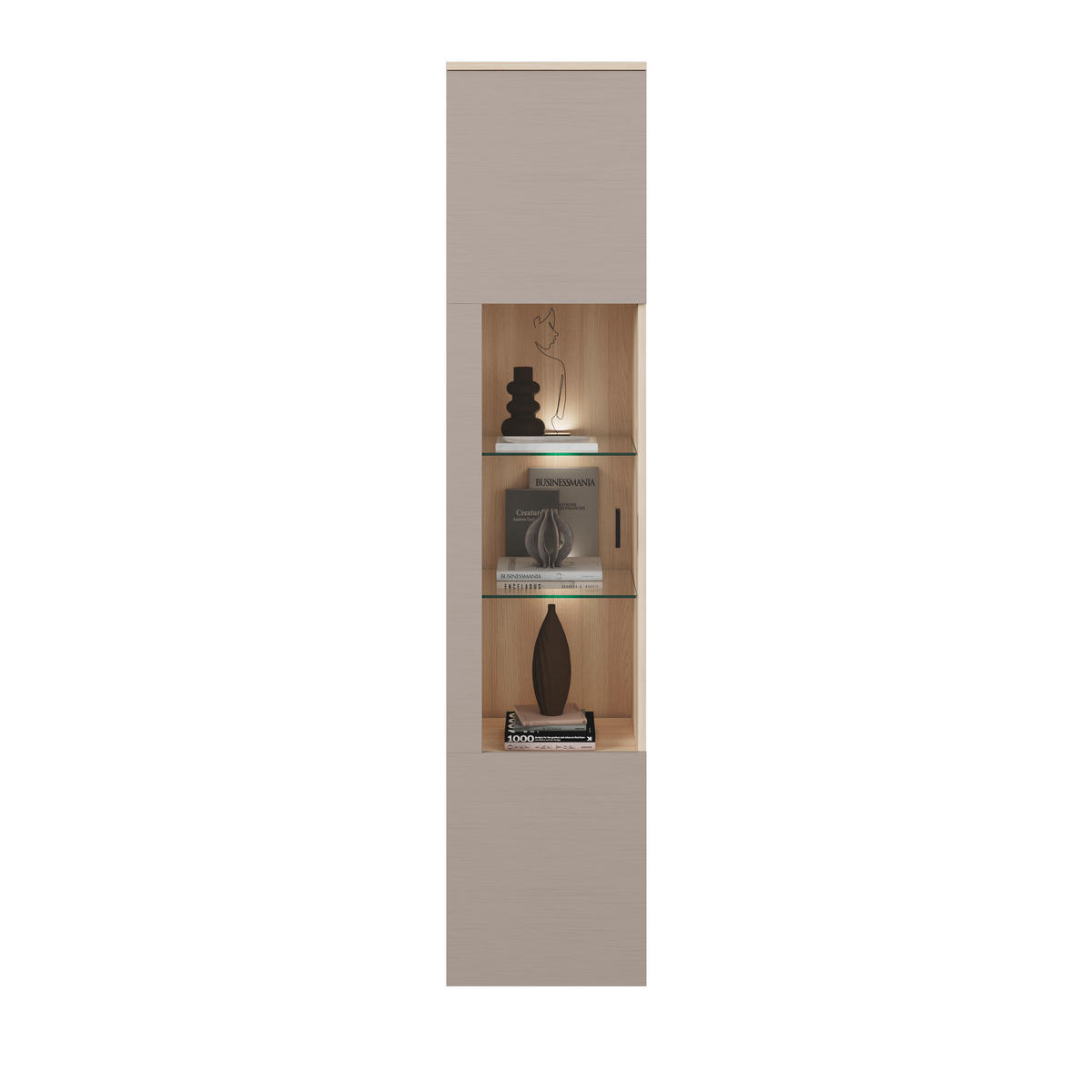 WOHNWAND 284/204/41 cm 4-teilig  in Grau, Eichefarben  284/204/41 cm  LED-Leuchtmittel   - Eichefarben/Schwarz, KONVENTIONELL, Glas/Holzwerkstoff (284/204/41cm) - Carryhome