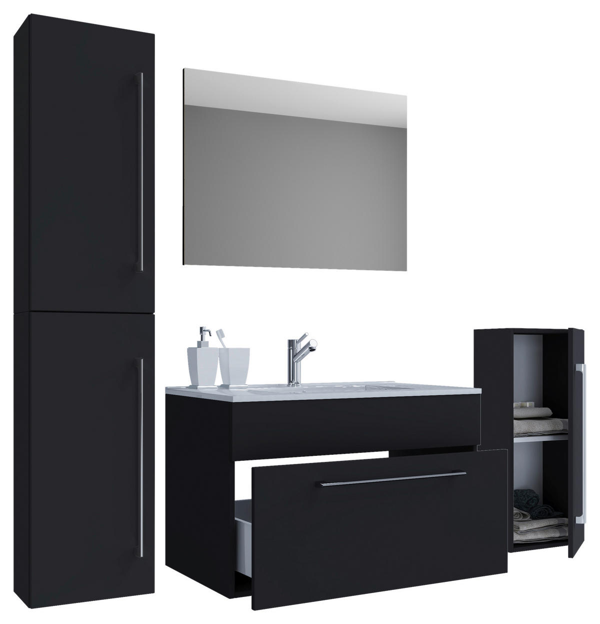 BADEZIMMER 5-teilig  in 126 cm  - Weiss/Alufarben, Modern, Keramik/Holzwerkstoff (126cm) - MID.YOU