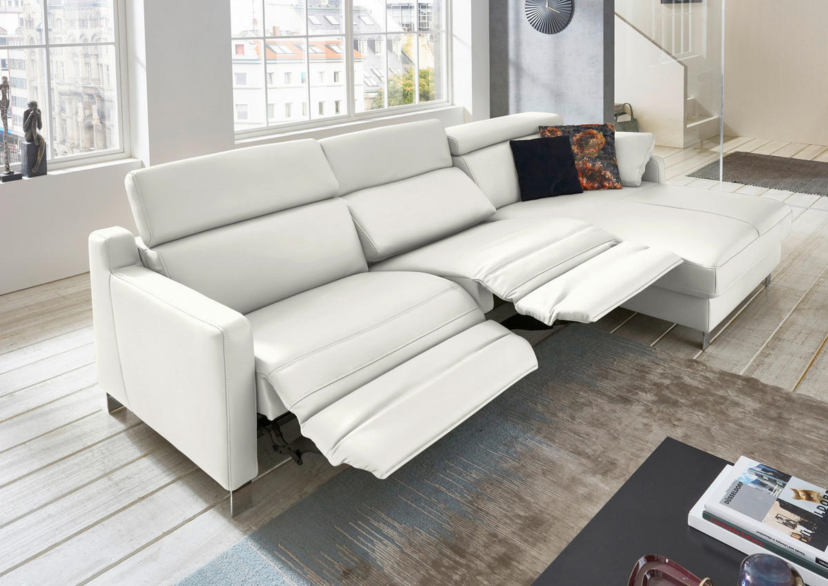 ECKSOFA Echtleder Creme  - Chromfarben/Creme, Design, Leder/Metall (291/176cm) - Valdera