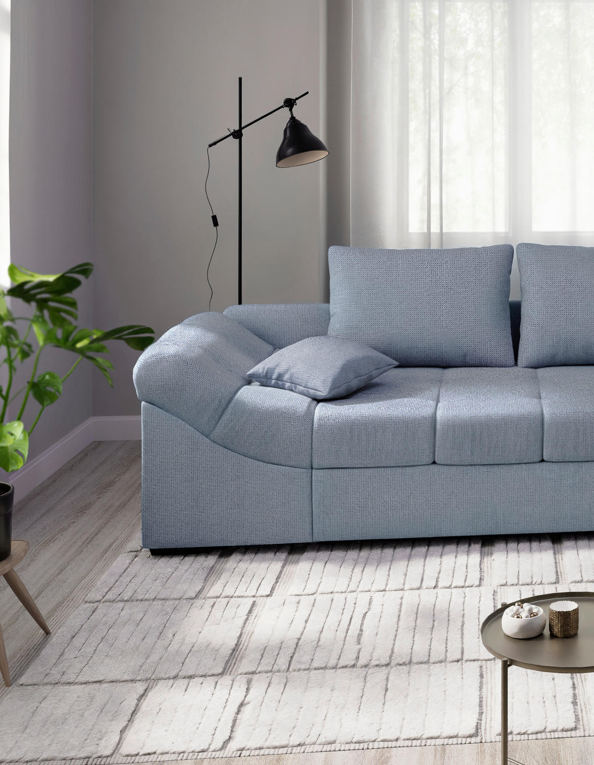 ECKSCHLAFSOFA in Chenille Hellblau  - Schwarz/Hellblau, MODERN, Holz/Textil (298/202cm) - MID.YOU