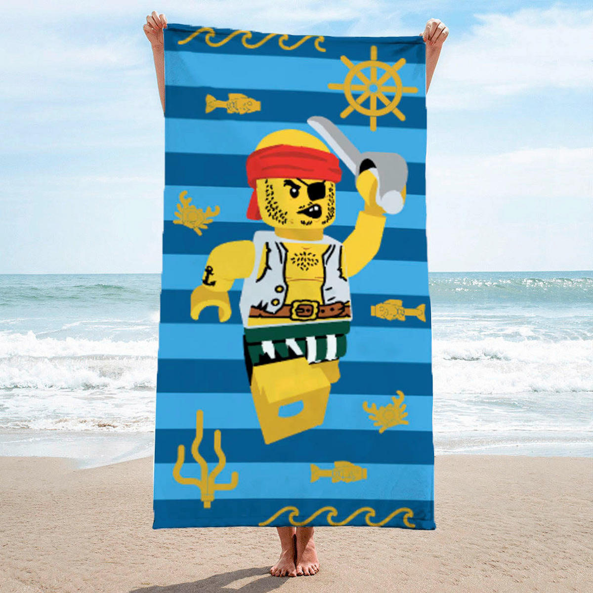 STRANDTUCH Lego Pirate Blau 150/70 cm  - Blau, Basics, Textil (150/70cm)