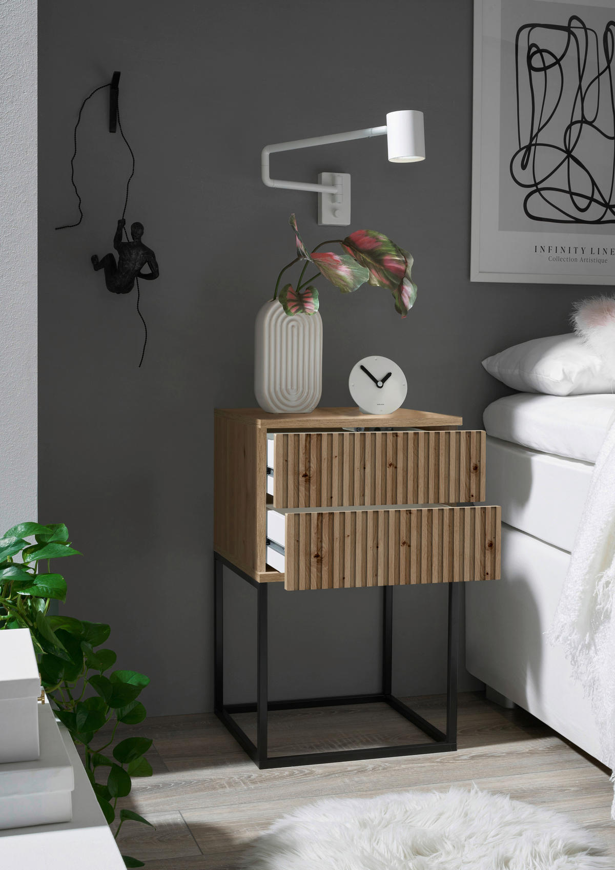 NACHTSCHRANK 40/65/38,5 cm  - Schwarz/Eiche Artisan, MODERN, Holzwerkstoff/Metall (40/65/38,5cm) - Livetastic