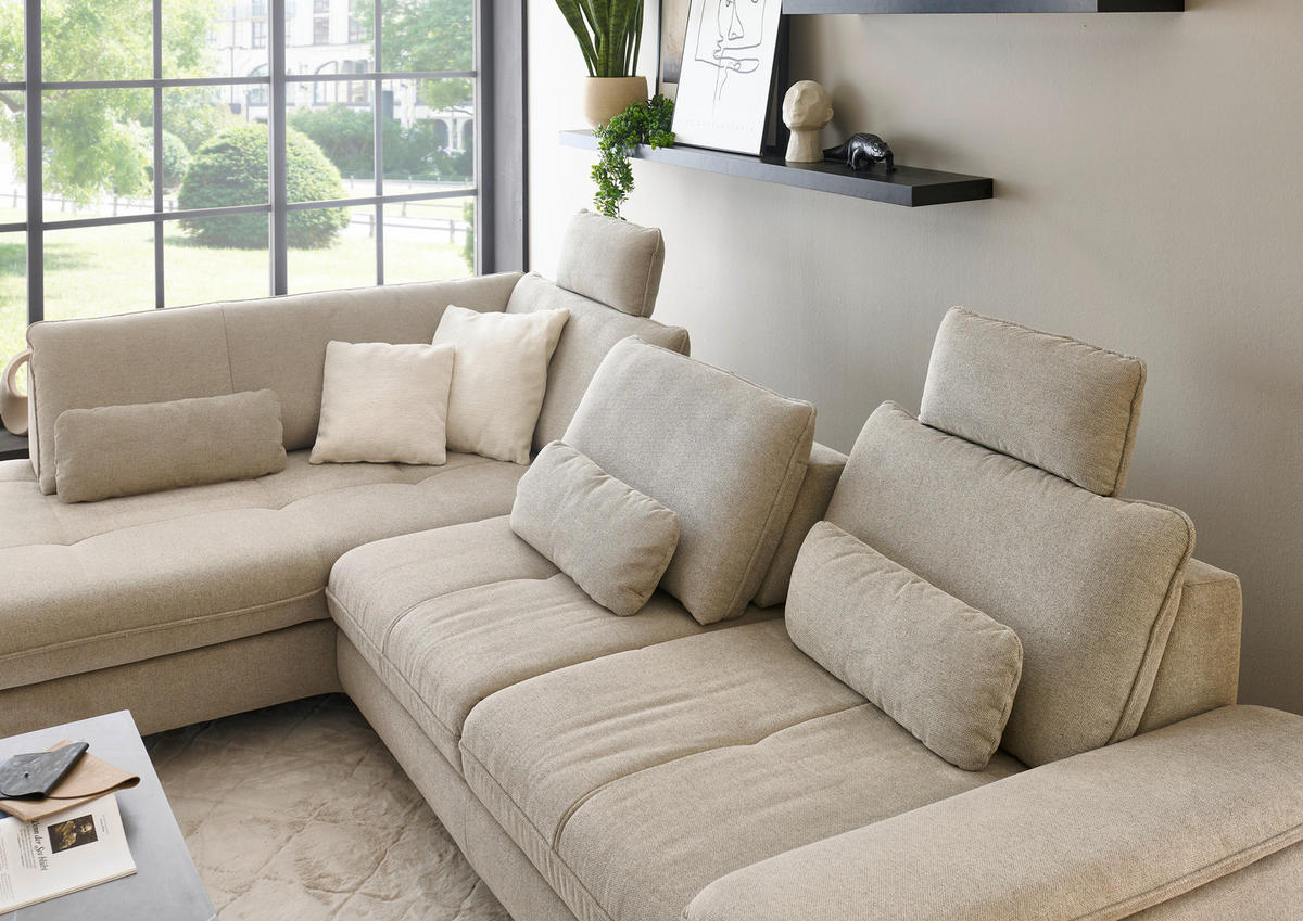 ECKSOFA  in Flachgewebe Sandfarben  214/308 cm  - Sandfarben/Schwarz, Design, Textil/Metall (214/308cm) - Beldomo Speed