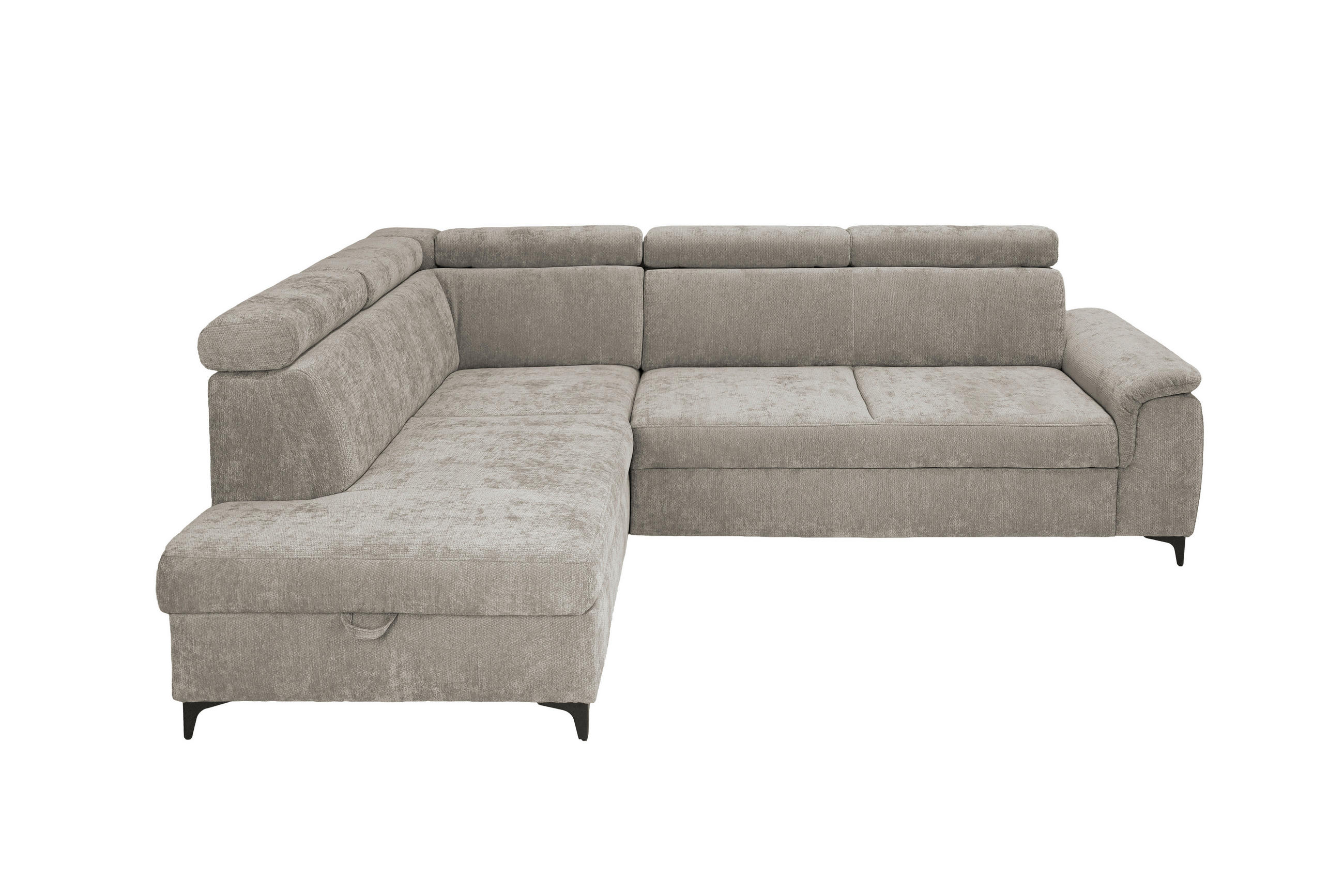 ECKSOFA Taupe Chenille Bettkasten, Schlaffunktion, Rücken echt, Kopfteilverstellung, Liegefläche im Originalstoff  - Taupe/Schwarz, KONVENTIONELL, Textil/Metall (206/265cm) - Carryhome