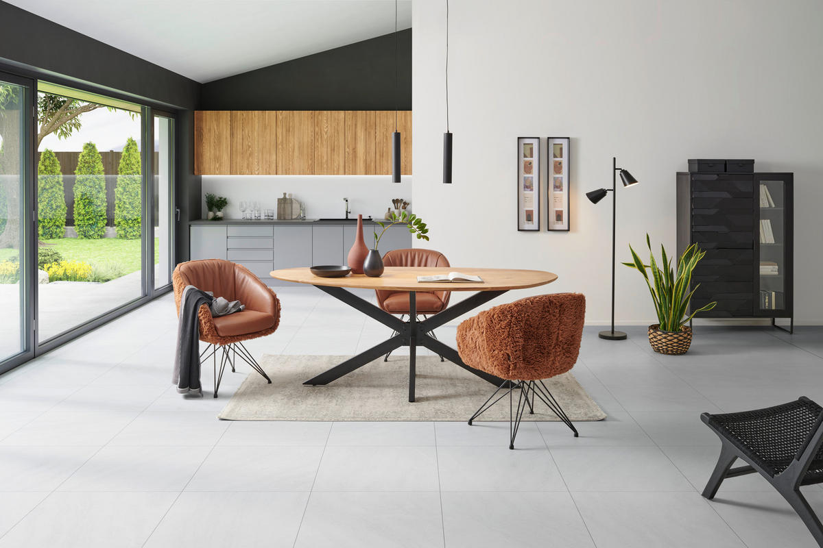 ESSTISCH Akazie massiv organisch Schwarz, Akaziefarben  - Schwarz/Akaziefarben, MODERN, Holz/Metall (200/100/76cm) - MID.YOU