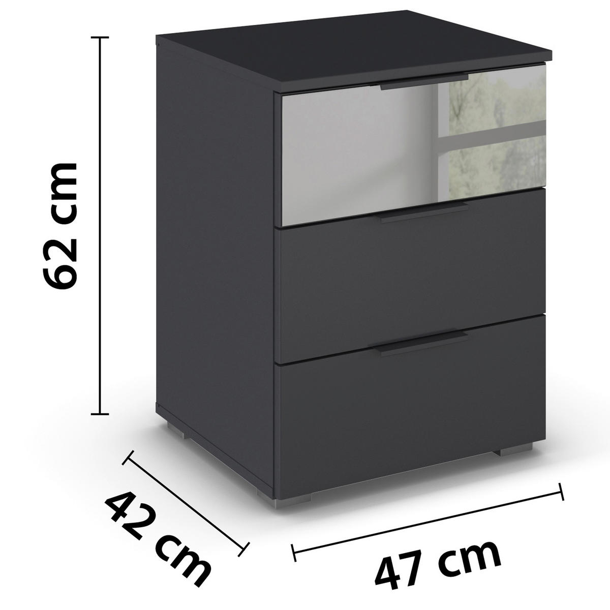 NACHTSCHRANK 40/61/42 cm  - Grau, MODERN, Glas/Holzwerkstoff (40/61/42cm) - Rauch Möbel