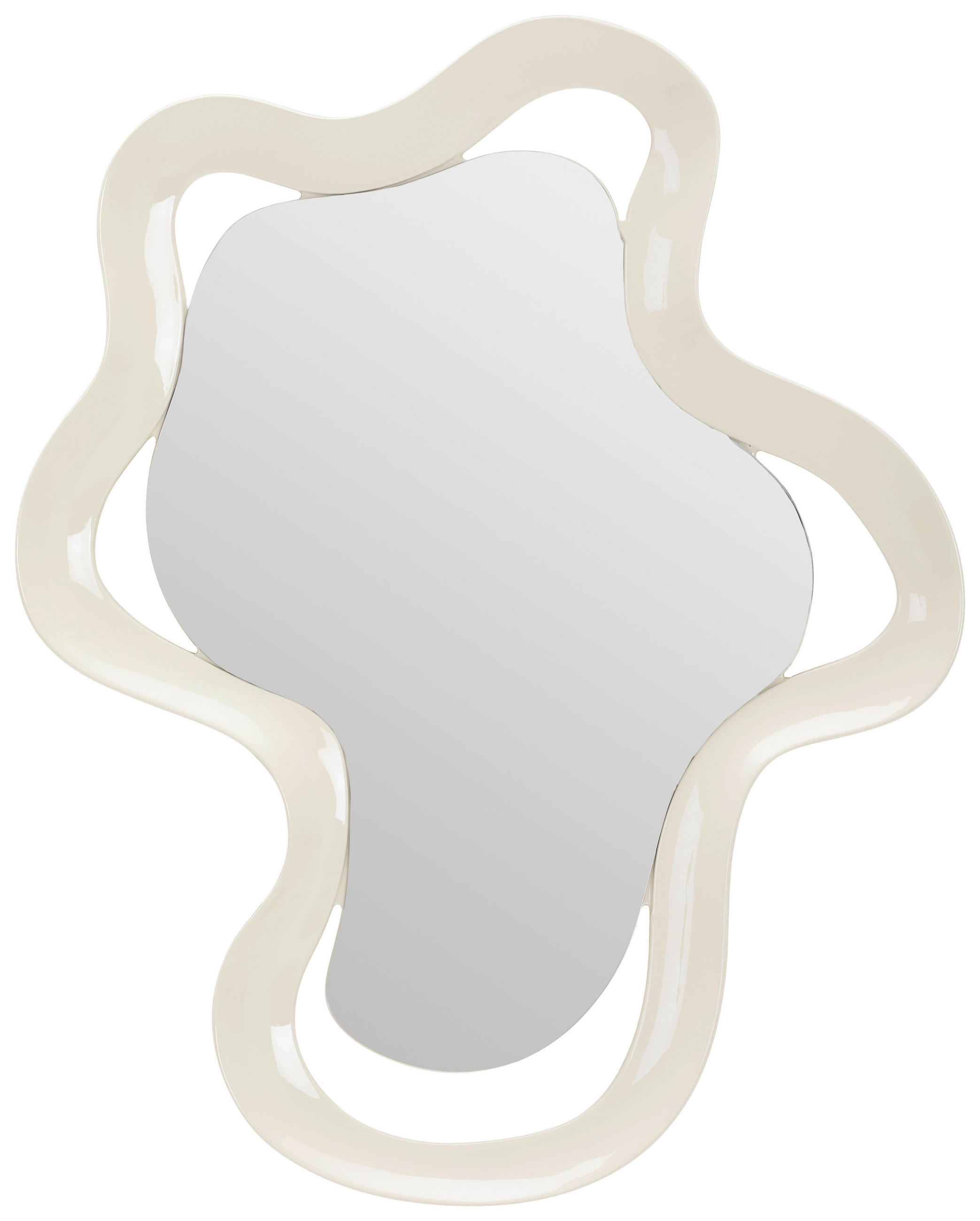 WANDSPIEGEL 50/63/3,8 cm    in wellenförmig  - Weiß Hochglanz, Design, Glas/Holzwerkstoff (50/63/3,8cm) - Novel