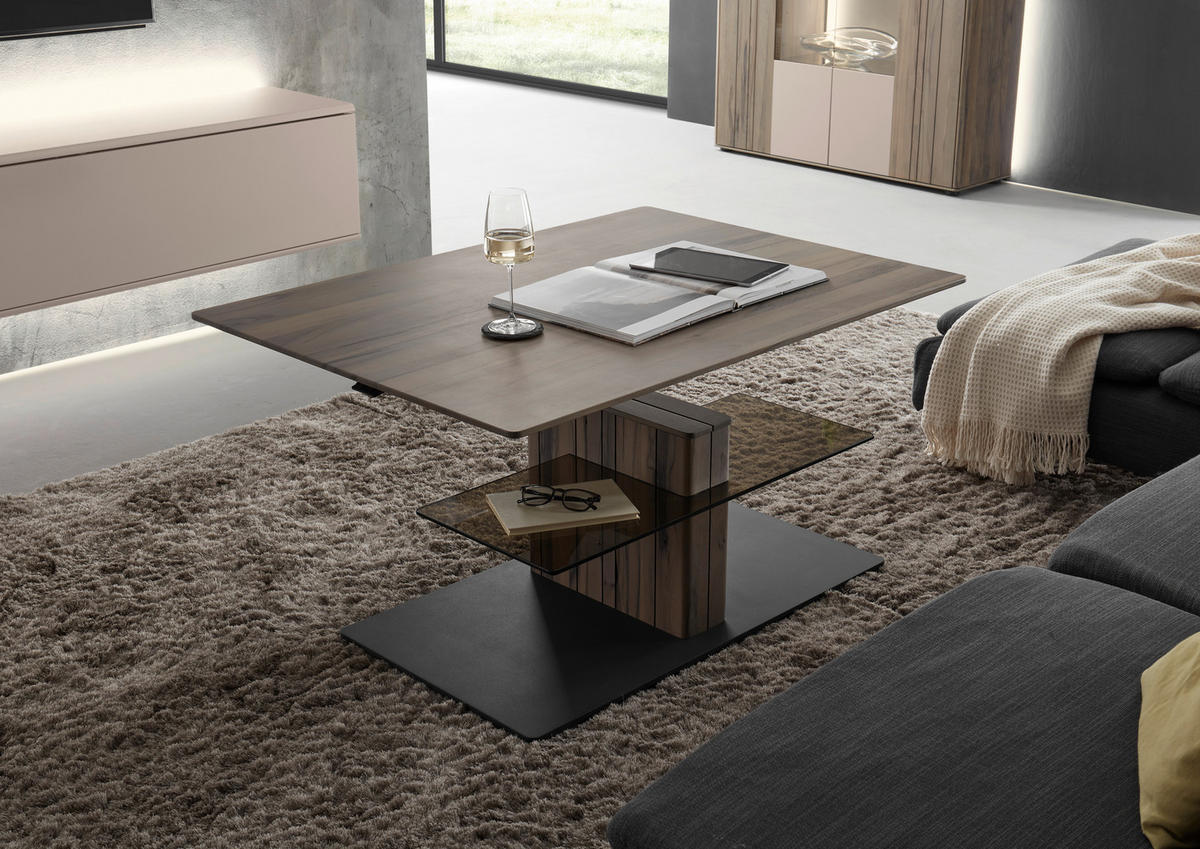 COUCHTISCH in Holz, Glas 110/80/47-62 cm  - Anthrazit/Buchefarben, Design, Glas/Holz (110/80/47-62cm) - Johann Jakob