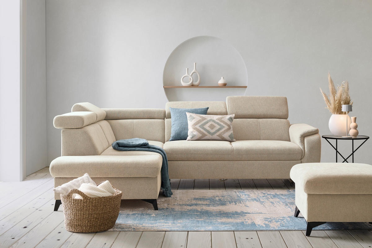 ECKSOFA in Chenille Naturfarben  - Schwarz/Naturfarben, Design, Textil/Metall (203/260cm) - Stylife