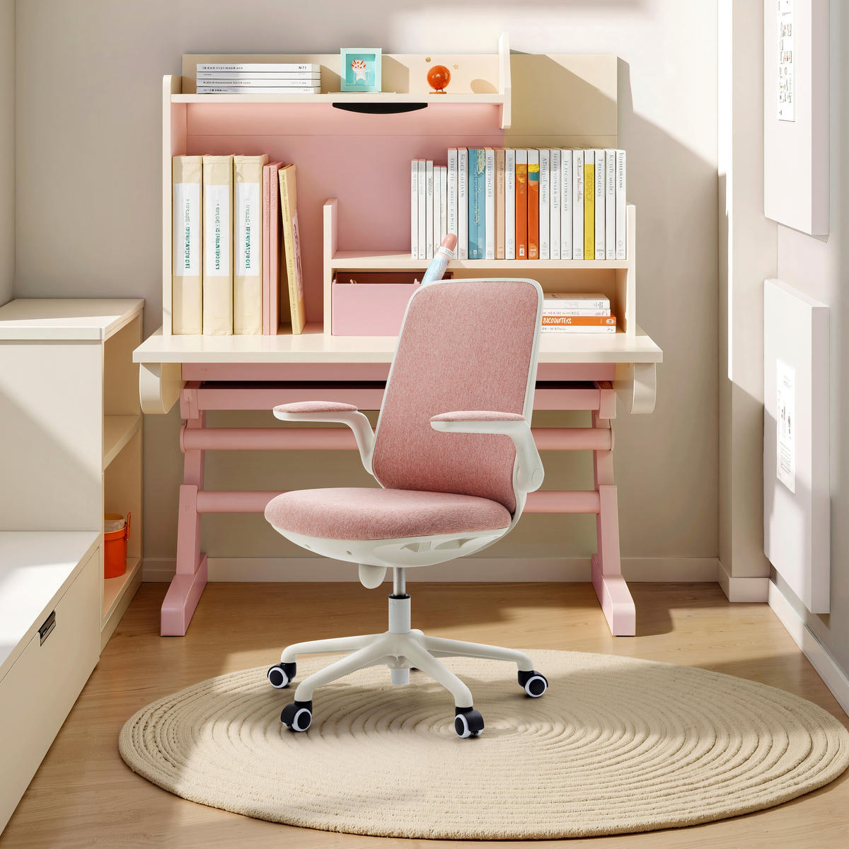 JUGENDDREHSTUHL Flachgewebe Pink  - Pink/Weiß, MODERN, Kunststoff/Textil (60/99/60cm) - MID.YOU