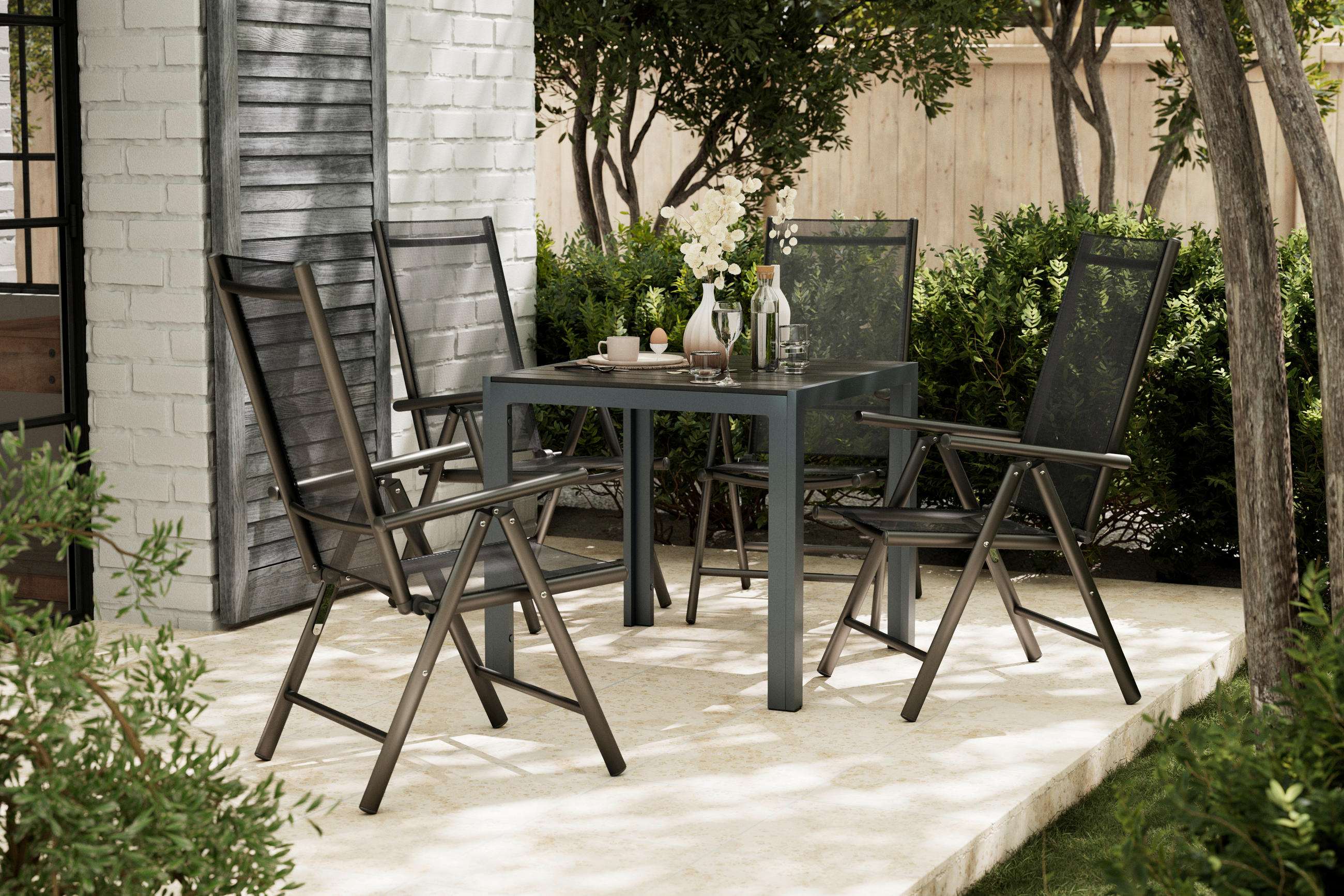 GARTENTISCHGRUPPE  - Anthrazit/Schwarz, MODERN, Kunststoff/Textil - Ambia Garden
