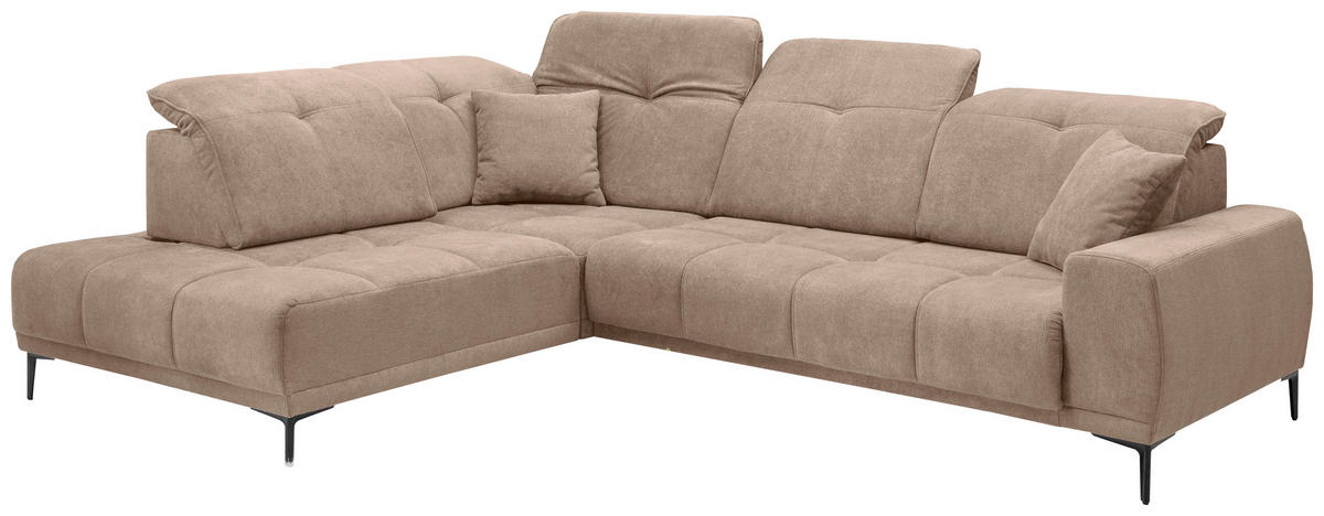 ECKSOFA Flachgewebe Hellbraun  - Hellbraun/Schwarz, Basics, Textil/Metall (232/305cm) - Livetastic