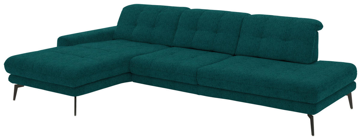 ECKSOFA in Flachgewebe Petrol  - Petrol/Schwarz, Design, Textil/Metall (190/309cm) - Beldomo Style
