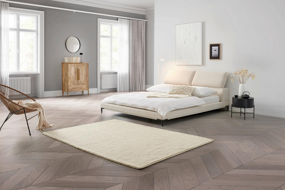 POLSTERBETT 180/200 cm  in Creme  - Creme/Schwarz, Modern, Holz/Textil (180/200cm) - Livetastic