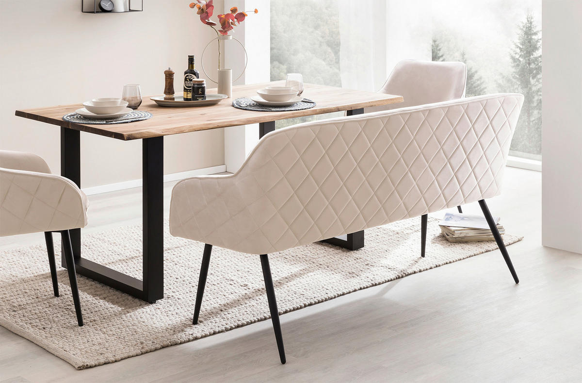 SITZBANK 160/85/61 cm Samt Creme Metall  - Creme/Schwarz, MODERN, Textil/Metall (160/85/61cm) - Livetastic