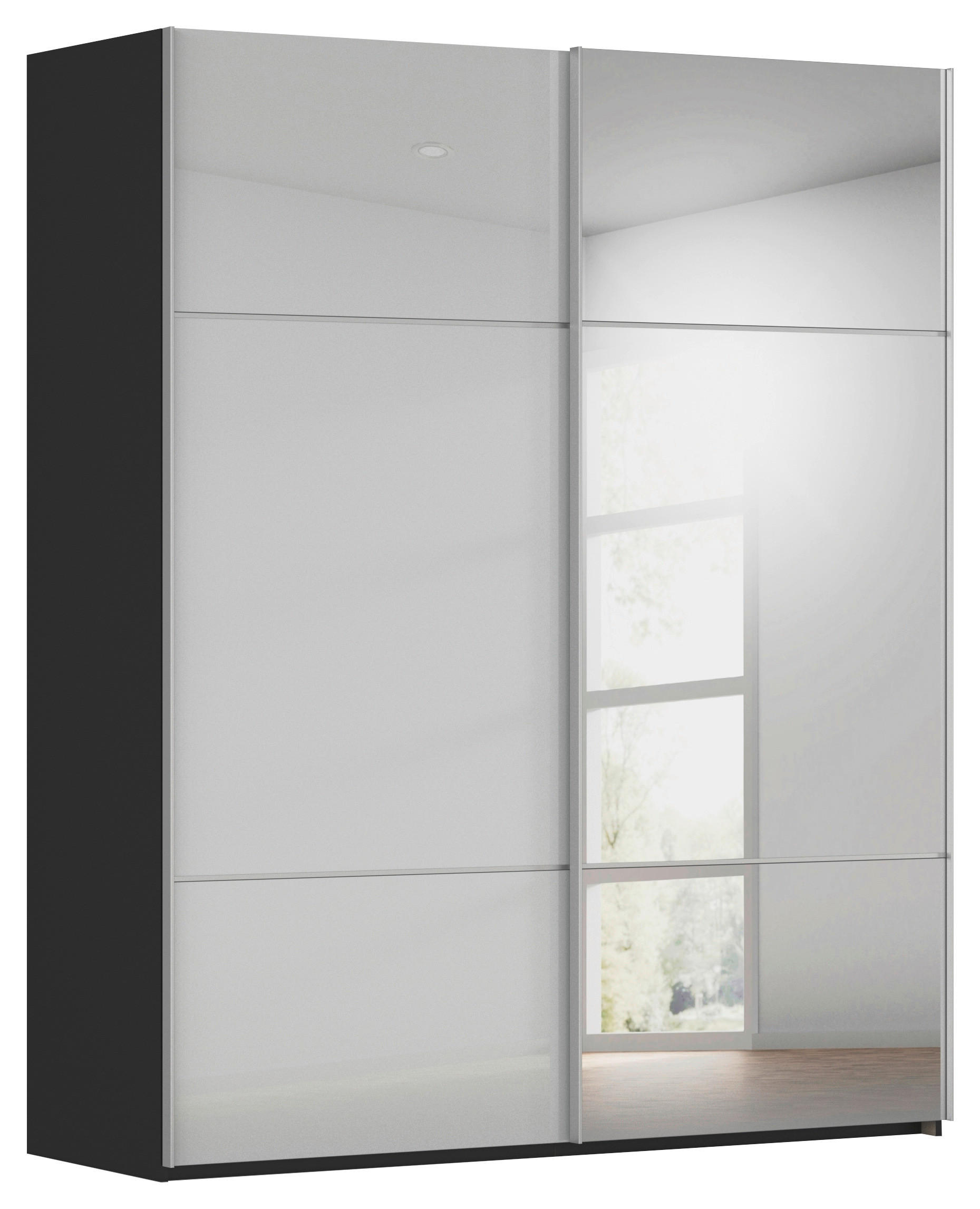 SCHWEBETÜRENSCHRANK in Grau, Schwarz  - Alufarben/Schwarz, Konventionell, Glas/Holzwerkstoff (201/223/68cm) - Novel