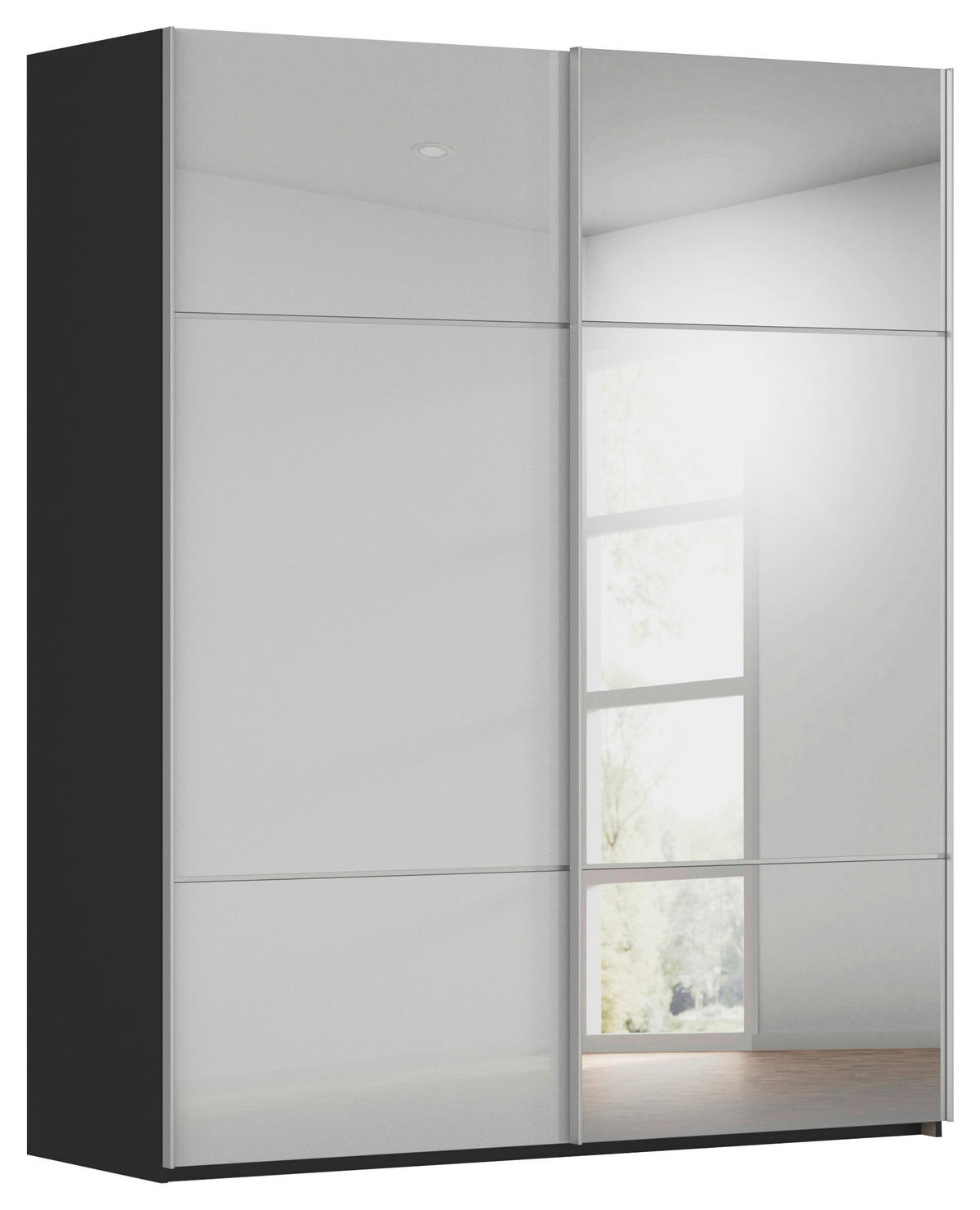 SCHWEBETÜRENSCHRANK 201/223/68 cm 2-türig Grau, Schwarz  - Alufarben/Schwarz, KONVENTIONELL, Glas/Holzwerkstoff (201/223/68cm) - Novel